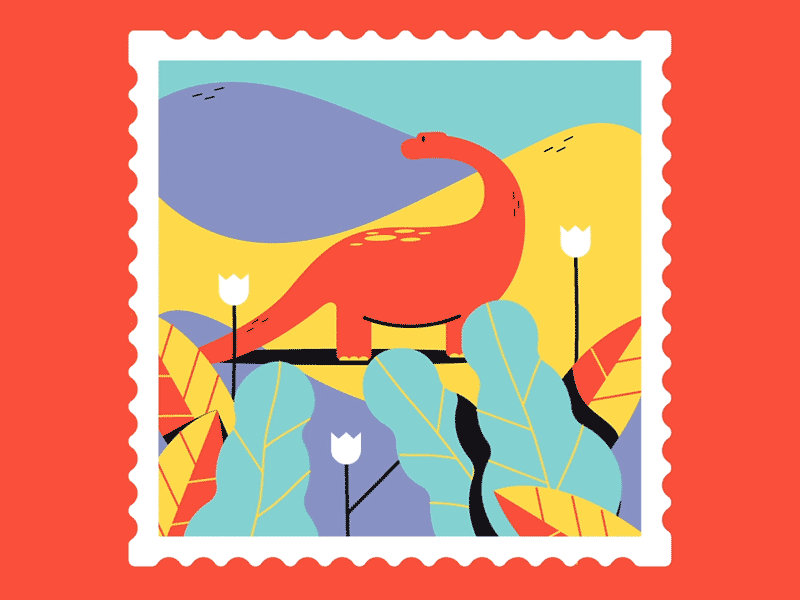 Dinosaur 2d after affects animal animals animation dinosaur flat gif gifs illustration loop looped motion graphics post card poster stamps sticker vector
