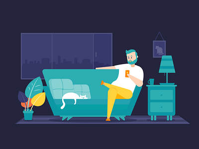 The Sofa 2d app behance project branding cat character costa rica design flat home house illustration insurance nature relaxing sofa ui ux vector website