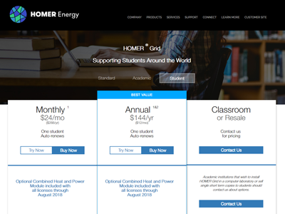 Homer Pricing energy pricing page software website