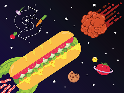 Food Universe cookie drawing food galaxy illustration meatball planet sandwich space stars tomato universe