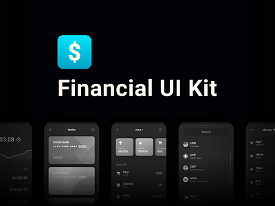 Financial App UI Kit app bank bank card card credit card currency economy financial ui ui ux design ui kit wallet