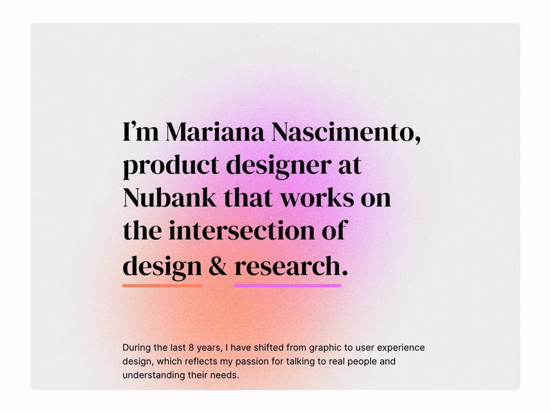 Portfolio for Mariana Nascimento, product designer at Nubank blur designer desktop gradient portfolio researcher ui ux