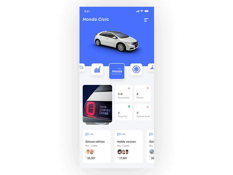 Car show app animation app car card demo design gif principle ui ux