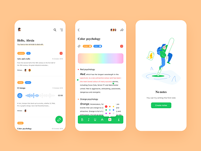 Multi-function note App app card color design note notebook record text ui ux workouts
