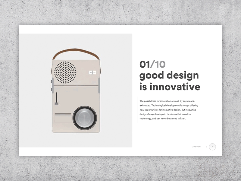 Dieter Rams Card lee jane rams dieter card interaction ux ui gif animation prototype principle