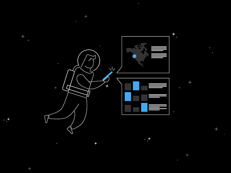 Space Man Analytics clean character concept design illustration data maps space analytics