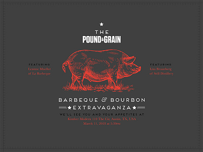 Barbeque Invitation badge bbq design drinks food grey illustration red invitation pig restaurant type