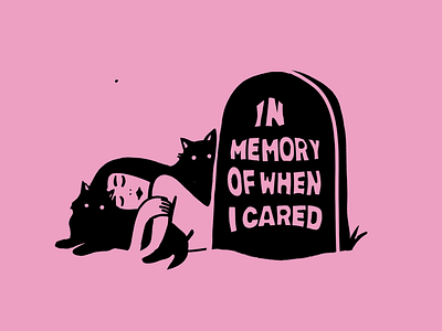 Used to care black cats death girl memory pink stone tomb woman