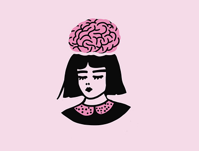 Overthinker brain girl illustration pink