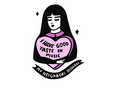 Good Taste in Music . design girl heart illustration love music pink sticker