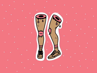 Severed legs sticker bleeding blood dots feet gold legs lines pink severed sneakers socks vans