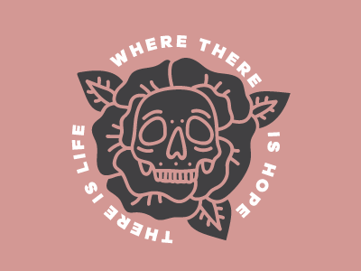 Where there is hope, there is life black bones flower hope life pastel pink red skull tattoo vintage