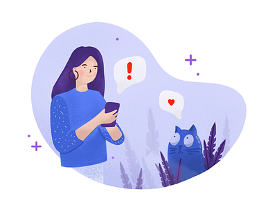 Notification blue cat character girl leafs notification purple
