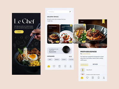 Le Chef Recipes App Concept app cuisine delicious flat food graphic design illustration interface mobile online pasta recipe recipes ui web webdesign website