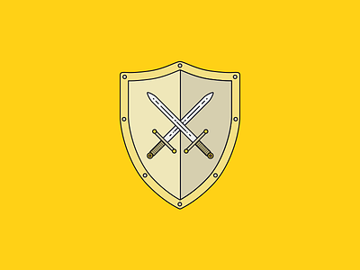 Shield element icon illustration medieval metal object shield swords yellow