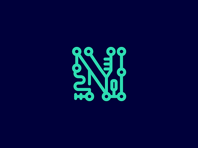N circuit circuit letter logo monogram n progress typography