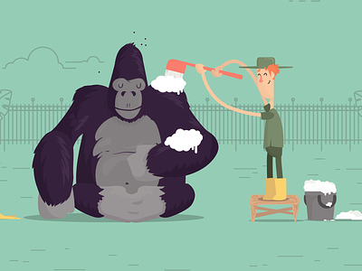 Gorilla Handler animated bath character gorilla handler illustration soap vector zoo