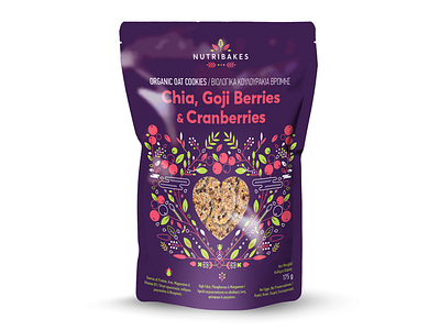 Nutribakes berries biscuit cookies flower food fruit illustration mockup organic outlines packaging super
