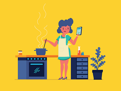 Mom cooking 2d animation character cooking illustration kitchen mom oven plant wife