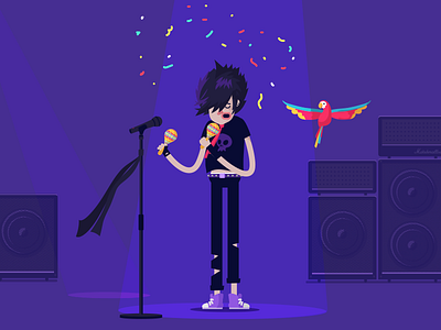 Emo guy singing latin songs! animation character design emo illustration latin maracas microphone parrot speakers