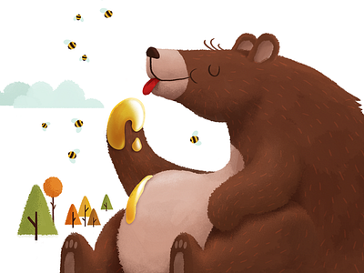 the bear and the bees bear bees children honey illustration kids trees