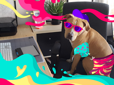 Mely can't wait for our summer vacation dog fluids glasses illustration office swim suit waves