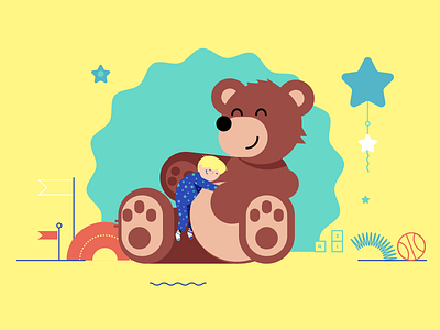 my Huge Teddy 2d animation bear character child children hug illustration kids star teddy toys vector