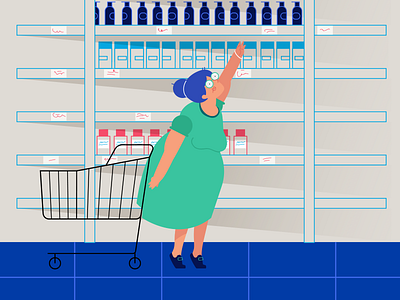 Granny shopping aisle cart character grandma illustration old lady self shopping super market vector