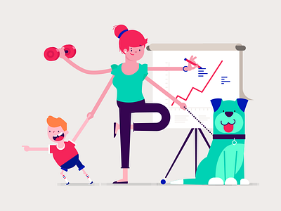 Supermom 2d animation chart child dog fit illustration kid mom puppy vector yoga