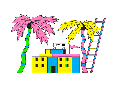 faze roof party '18 building flag illustration ladder office palm party summer tree vector