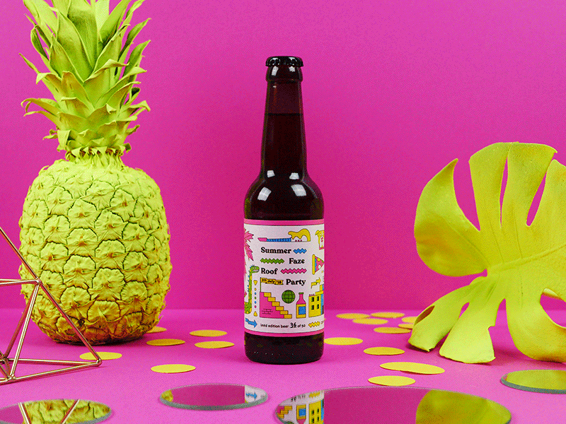 Special edition faze beer beer faze illustration leaf leaves mirrors music packaging palm party pineapple pink roof tropical