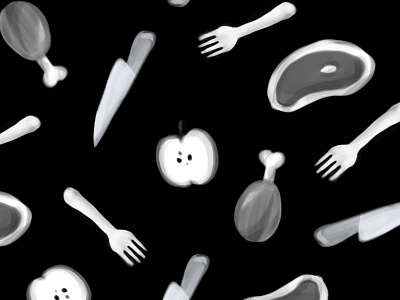 Food and white black elements food fork grayscale illustration pattern