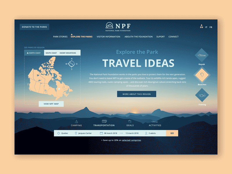 National Park Adventure Homepage Animation adventure animation coder concept design gif homepage interaction interface motion nature scroll special travel ui ux web website
