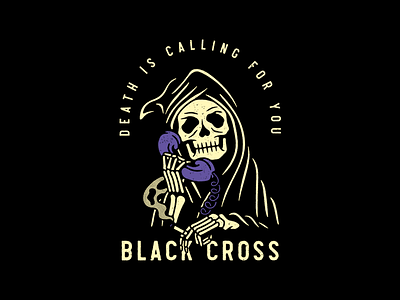 Death Calls - Black Cross apparel black cross cigar clothing death illustration merch reaper skull streetwear tattoo tshirt