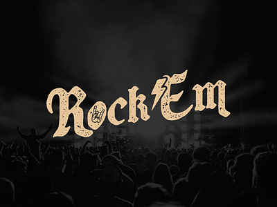 Rock 'Em Logo band blackletter brand horns up logo merch old english rock rock and roll rough type typography