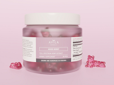 Avila Herbals 3d 3d mockup blender brandguides branding cbd design graphic design gummy bears logo mockup packaging render sweets
