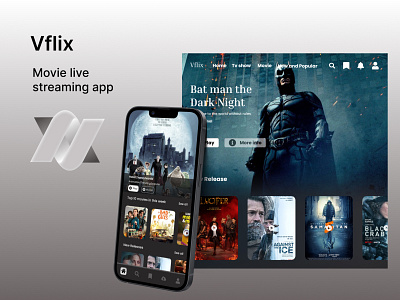 Vflix Movie streaming app live streaming app mobile app ui ui ux design web