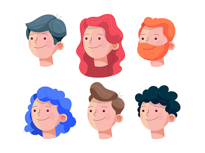 2d flat character designs, clean vector drawings 2d animation avatar branding character clean collection design digital drawing hairstyles illustration modern motion graphics nft profile