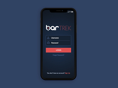 BarTrek Login App Design app design login page