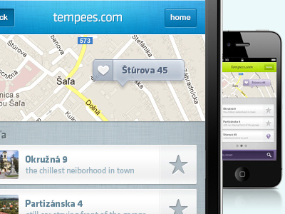 iPhone app draft for Tempees.com app iphone map