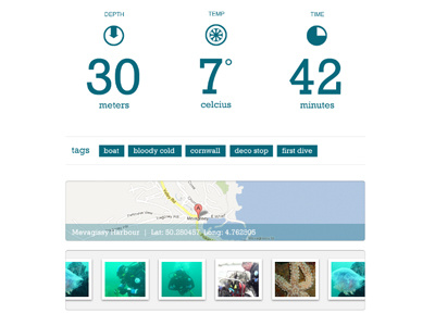 Scuba Profile2 app diver maps numbers photos scuba stats water