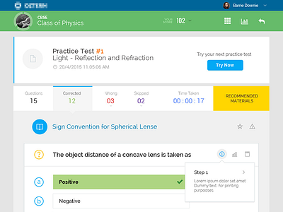 Practice Test app education options practice test questions school app steps ui work sheet