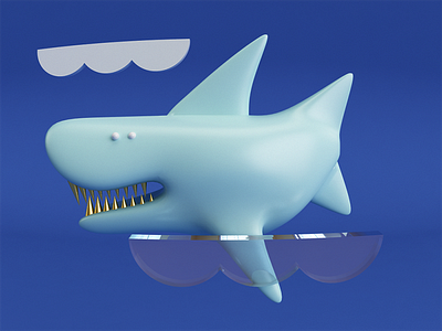 Shark 3d character cinema illustration ocean shark vray waves