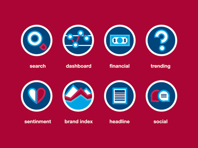 Icons bank bill brand dashboard financial headline heart icons illustration illustrator index money search sentiment social vector