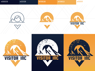 Logo Visitor branding location logo mountain sun v logo