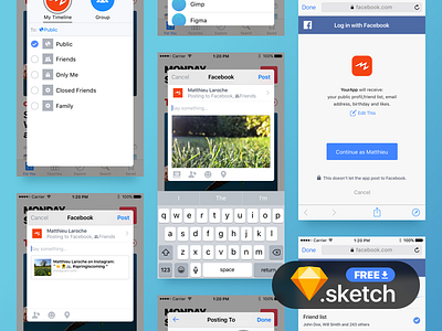 Facebook Share & Connect UI for prototype [freebie sketch] connect facebook free freebie interface ios iphone kit resource share sketch ui