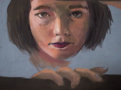 Black hair art gouache paint painting portrait window woman