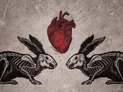 Bunnies anatomical bones bunny dark graphic design heart illustration love rabbit romantic skeleton valentine
