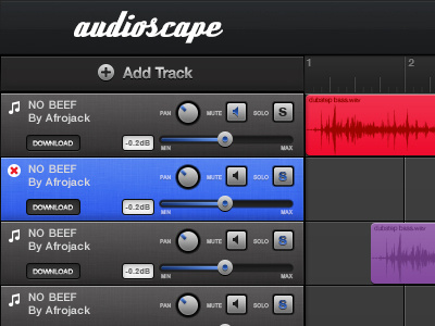 Audioscape blue controls grey icons music red violet waves webapp