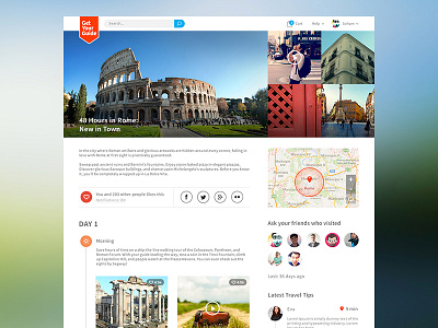 Itinerary page - redesign for getyourguide.com colors flat design guide icons instagram itinerary maps redesign timeline travel website widgets